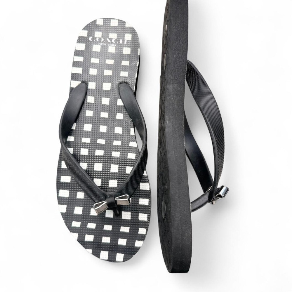 Coach black & white flip flops with bow detail